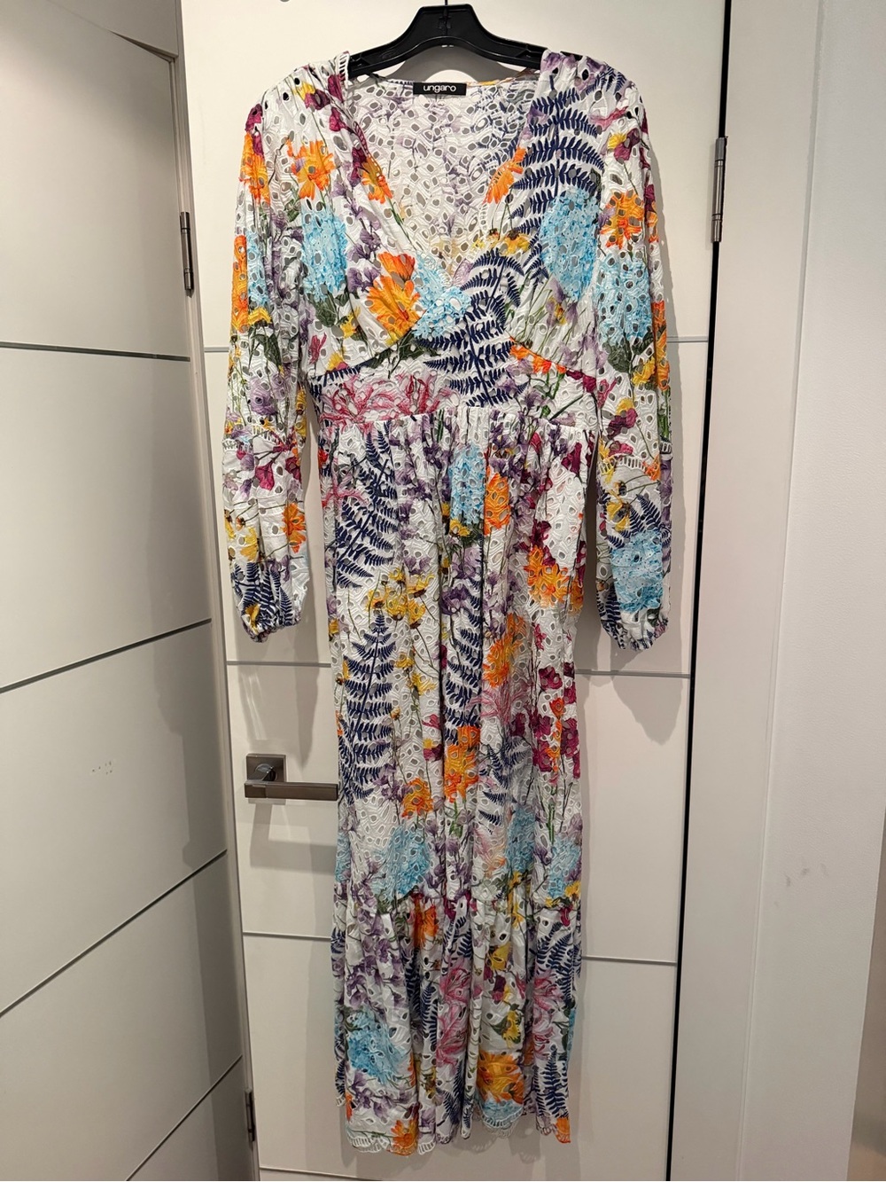 Emanuel Ungaro White Maxi Dress with Multicolor Floral Print